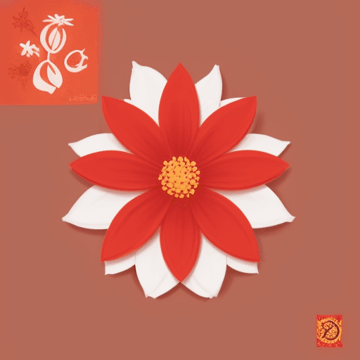 AI generated: crear una flor de 5 hojas, borde blanco y fondo rojo, estilo comics