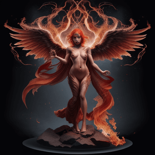 AI generated: Drawing of a phoenix, rebirthing out of its glowing ashes, making an infinite figure, make from ashe...