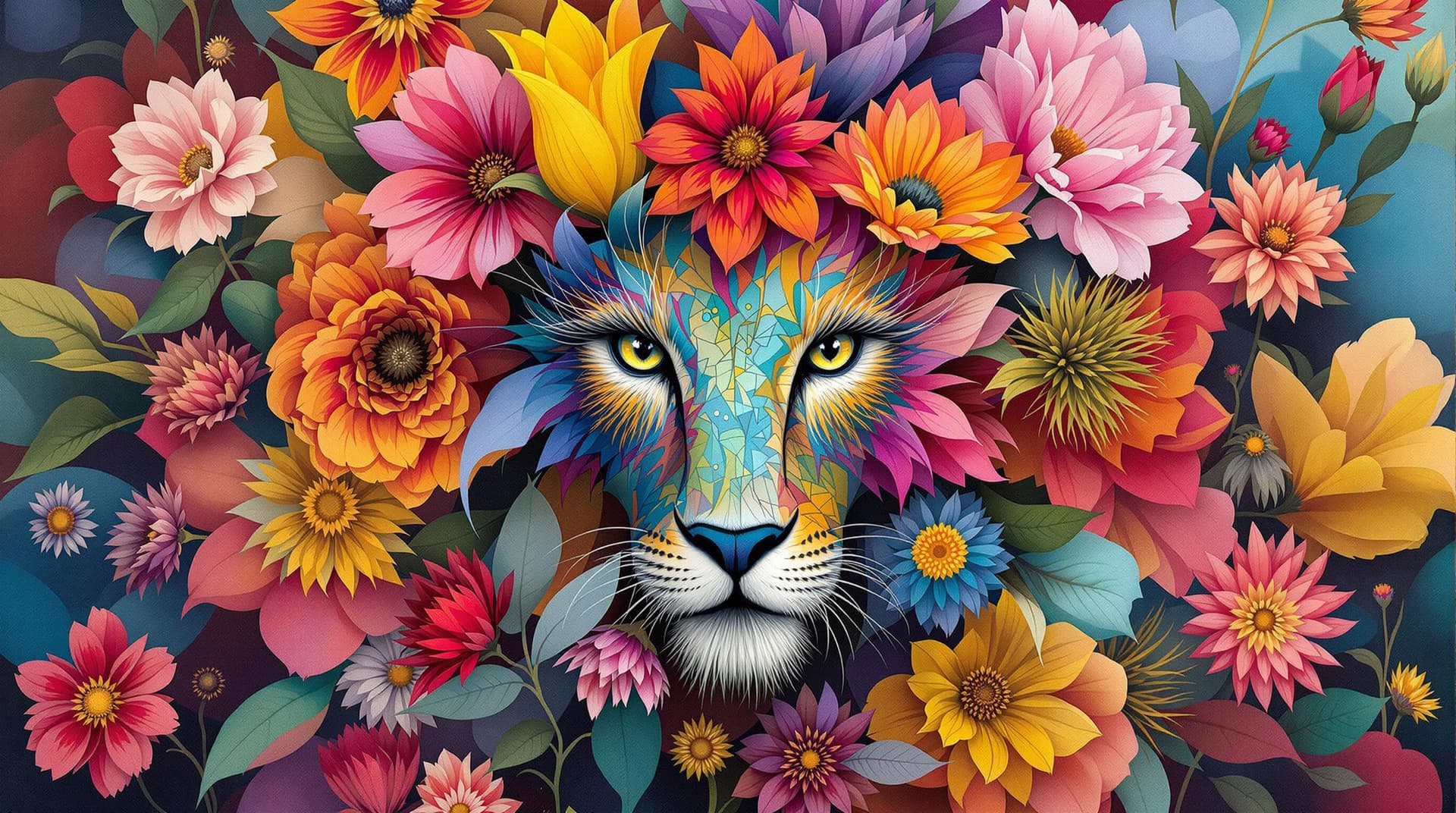 AI generated:  amazing abstract flowers with animal face