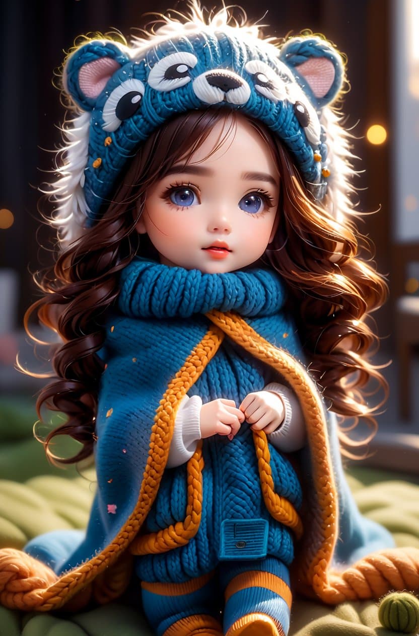 AI generated: (cute knitted creatures:1.4), portrait, photography, detailed skin, realistic, photo-realistic, 8k, ...