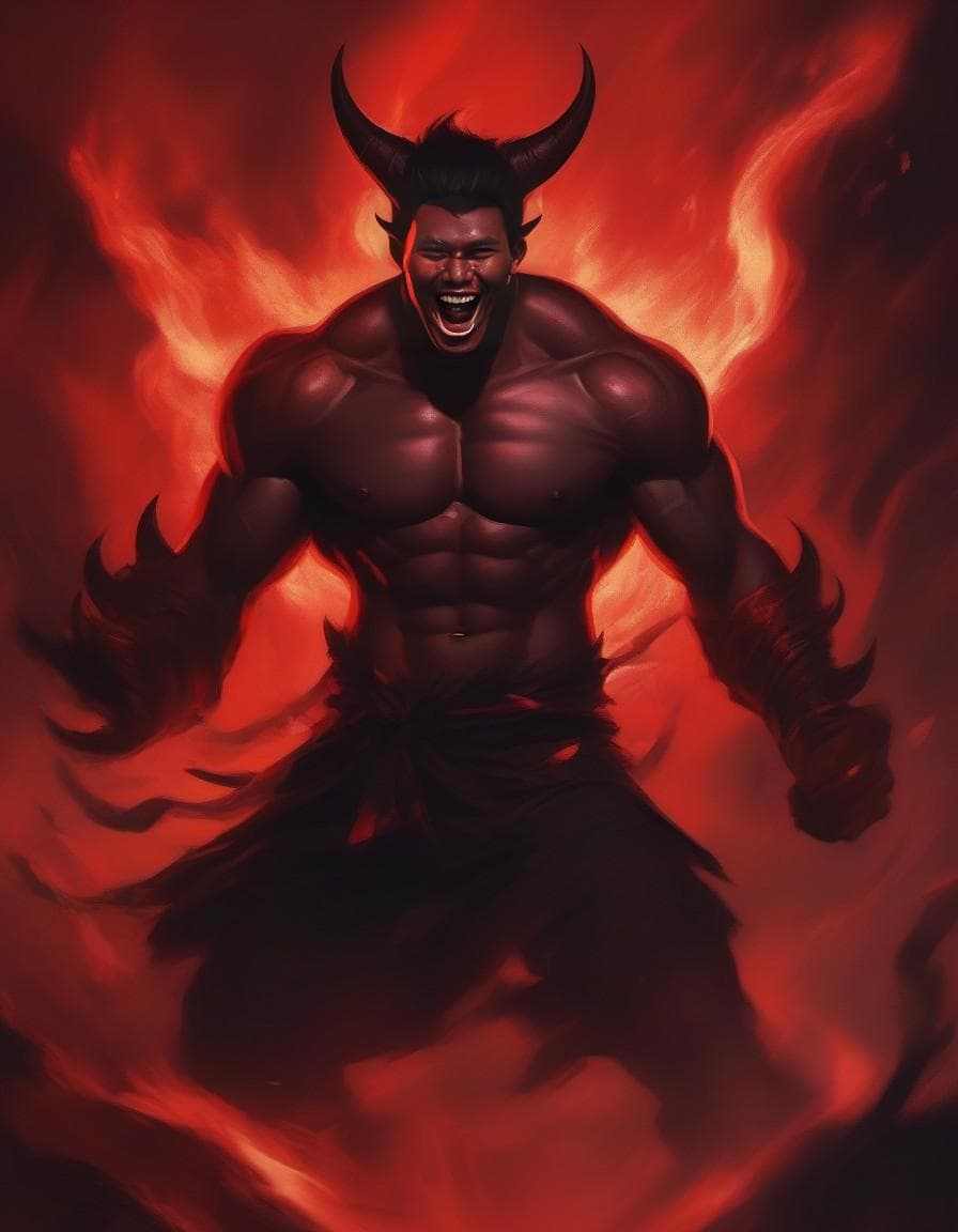 AI generated: Demon Scream in hell, Digital painting, Modern era, Primarily red and smoke with black accents.
