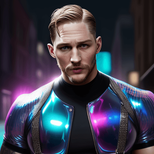 AI generated: stunning masculine body, commercial image, TomHardy | holographic photography shoots, in the style o...