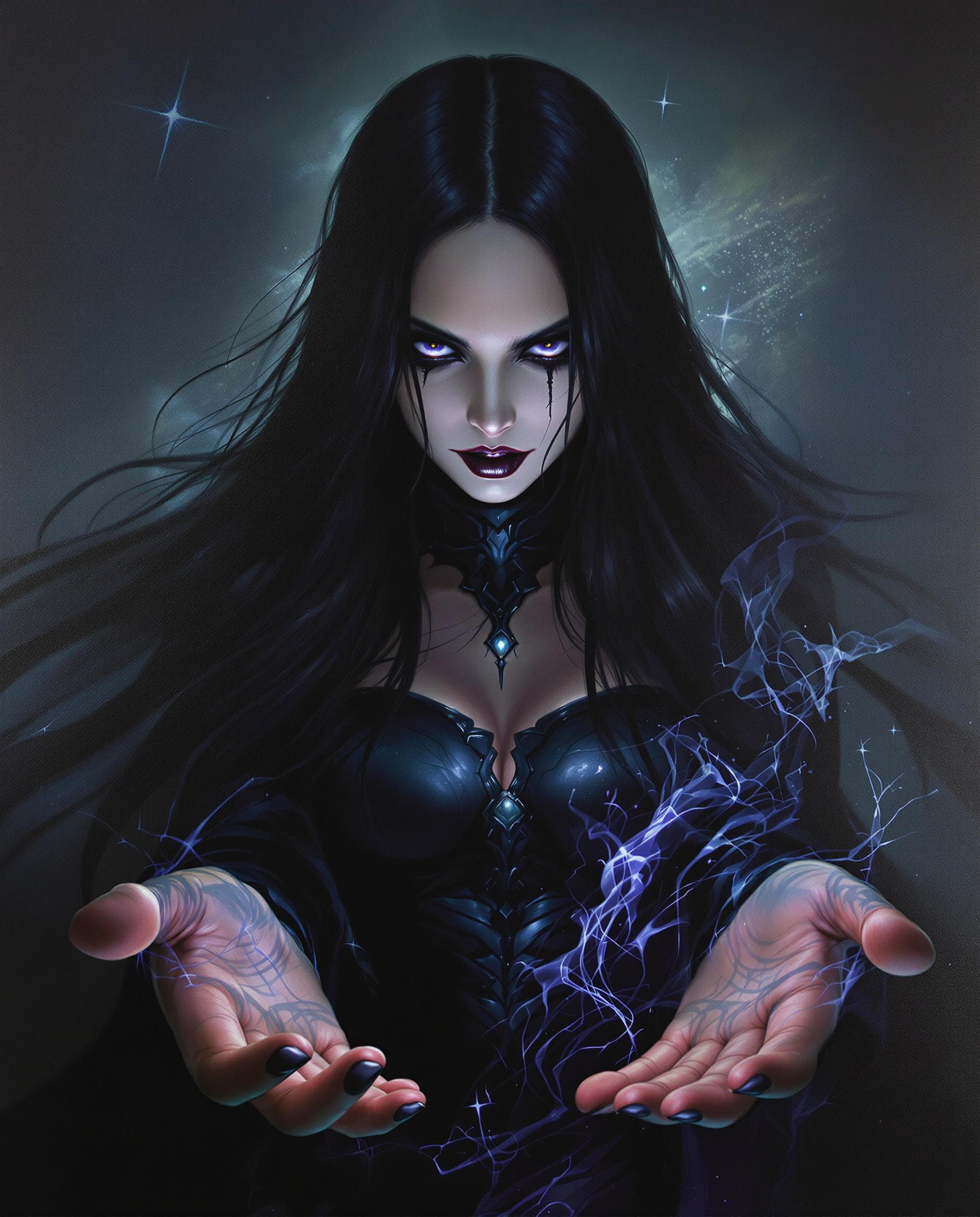 AI generated: breathtaking, striking realistic female fantasy portrait painting, goth woman, fantasy character art...