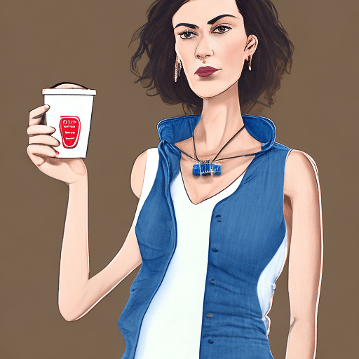 AI generated: A photorealistic image of a woman in a stylish denim ensemble. She wears a sleeveless, form-fitting ...