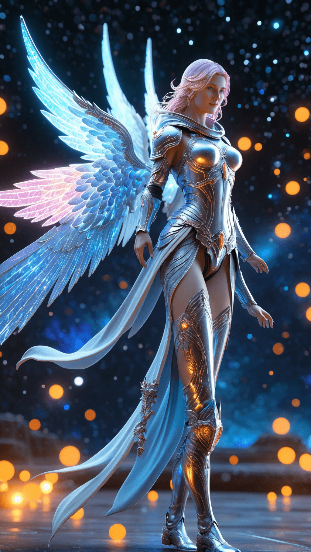 AI generated: Full body, Small (Ultra-detailed angel in a spaceship) highly detailed incorporeal fairy made of lig...