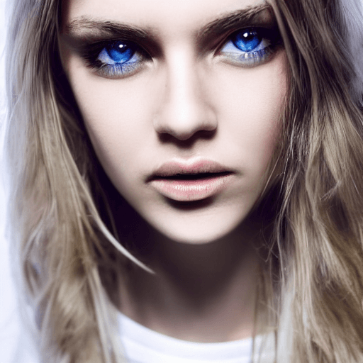 AI generated: Close-up photo of a beautiful model girl, blue eyes, wearing a white t-shirt, photorealistic, high c...