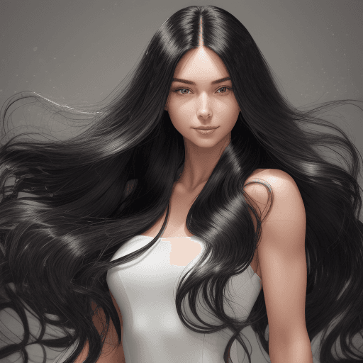 AI generated: A high-resolution photo of a female model possessing long, flowing black hair with a healthy shine. ...