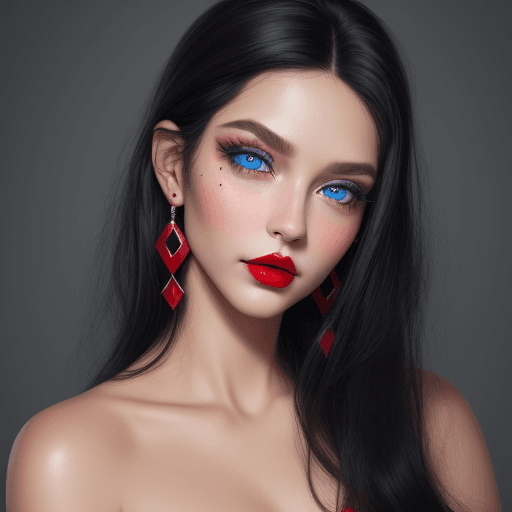 AI generated: 8k,solo,1girl,solo,black hair,makeup,earrings,mole under eye,blush,jewelry,long hair,lipstick,red li...