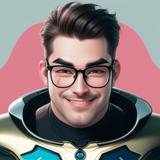 AI generated: 
logo of MAN wearing glasses with little beard, full lips, thick eyebrows, goofy eyes, thick build, ...
