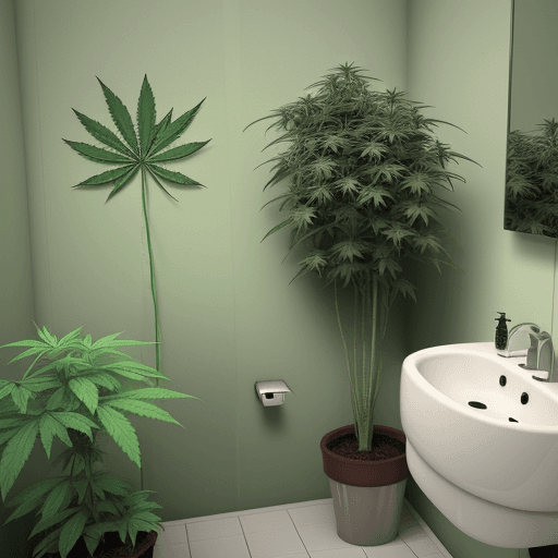 AI generated: a colorfoul flower of marijuana in a little bathroom with a lot of plants of marijuana