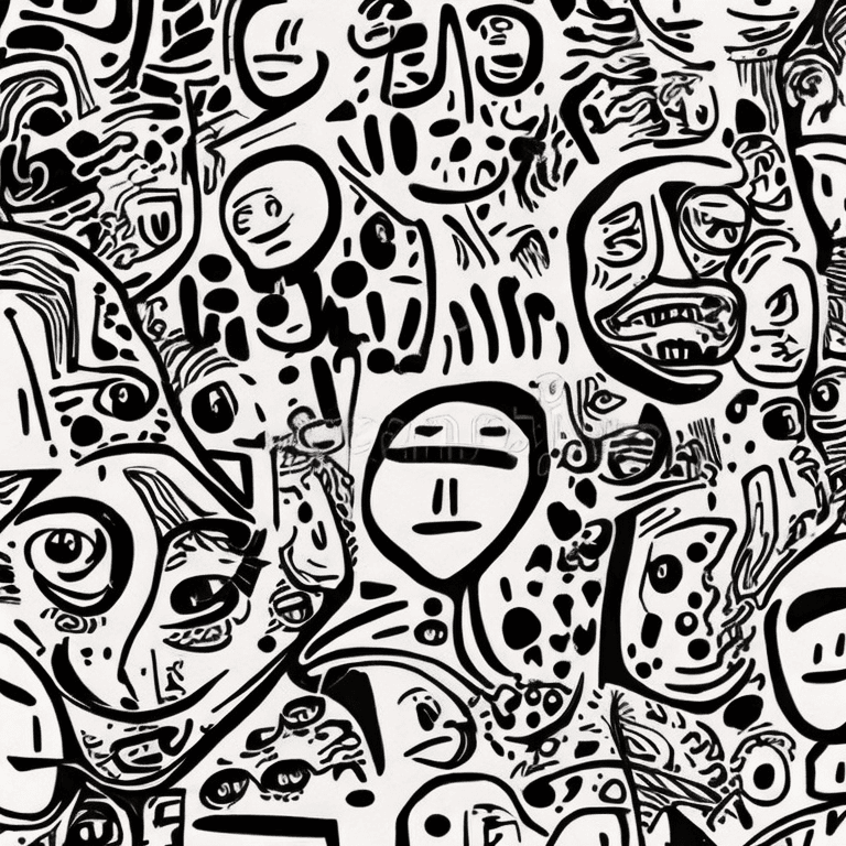 AI generated: abstract faces Negative art Illustration, black drawing on white background, add color to some of th...