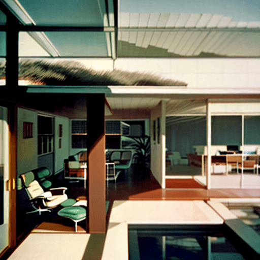 AI generated: Hyper realistic eye level exterior photo of a mid century modern style house overlooking the ocean, ...