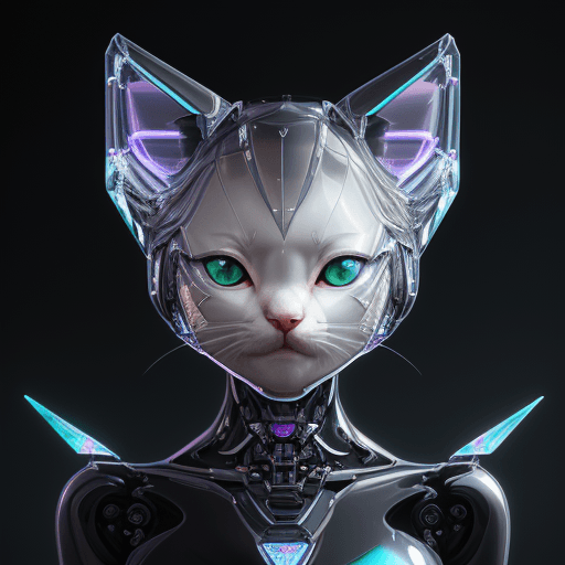 AI generated: front shot of a cute kitten!!!! character, polished, glossy, holographic crystals, bionic futurism, ...