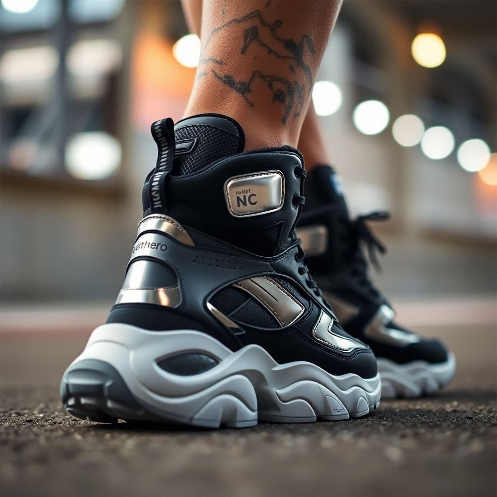 AI generated: High-fashion sneakers in the style of Gel NYC, designed for urban streetwear. “PromptHero” logo prin...