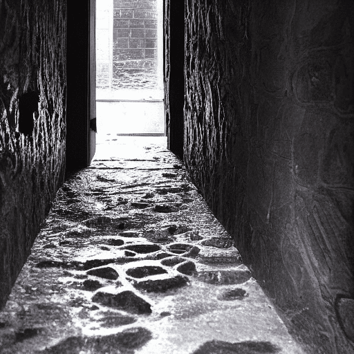 AI generated: The dark hallway, made entirely of stone, stretches out into a black void. The dripping of water can...
