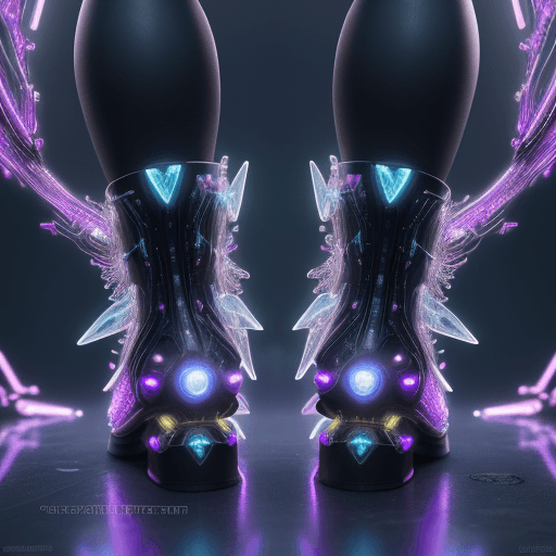 AI generated: masterpiece, Cyberpunk heart Ankle Boots, female, glowing Crystal Clear Cascade, extreme close up, p...