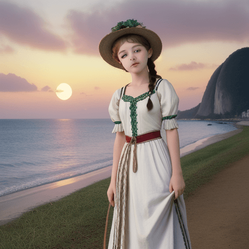 AI generated: cartoon girl, sunset, in the style of firmin baes, lilia alvarado, brazil pop culture, colorized, de...