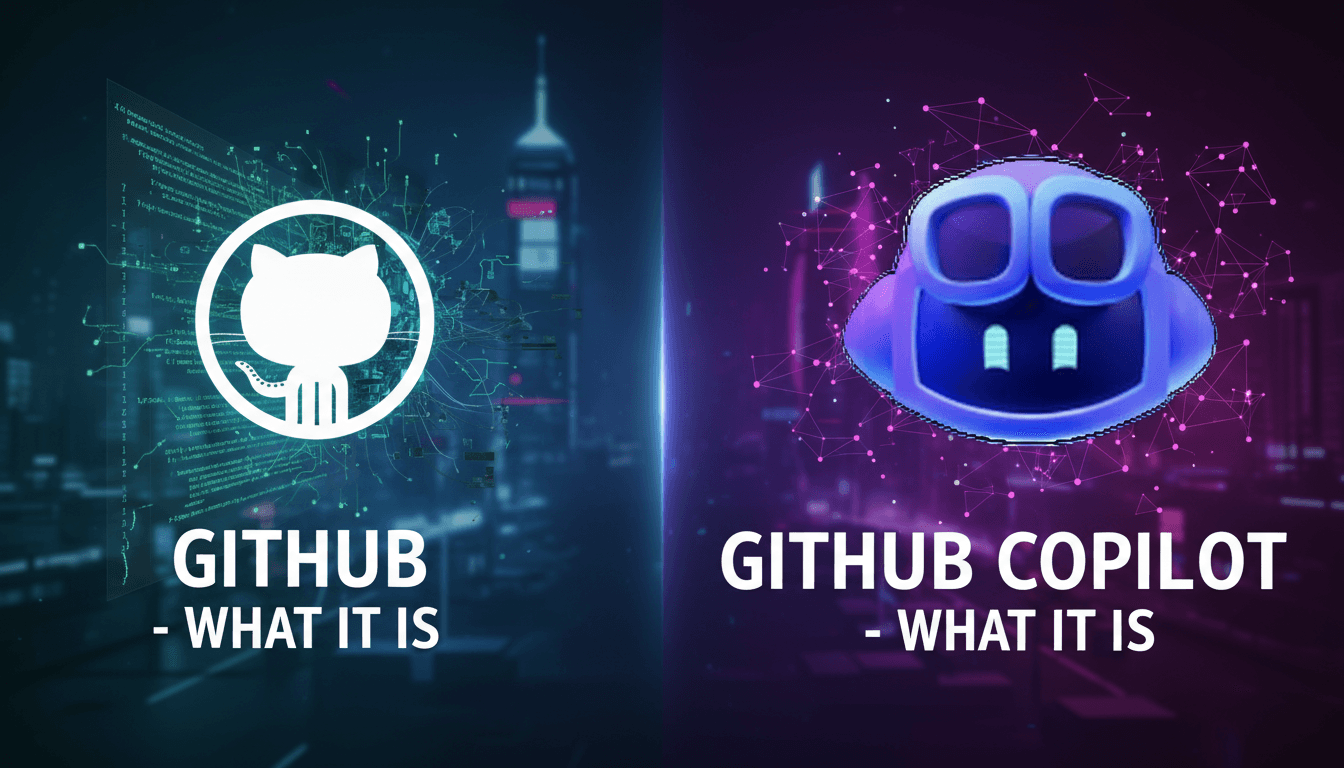 AI generated: Prepare a background image for a presentation on "github - what it is" and "github Copilot - what it...