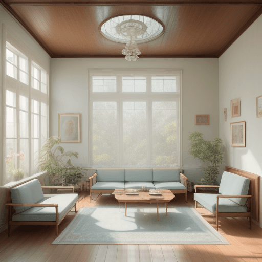 AI generated: High resolution photography interior design, dreamy sunken living room conversation pit, wooden floo...