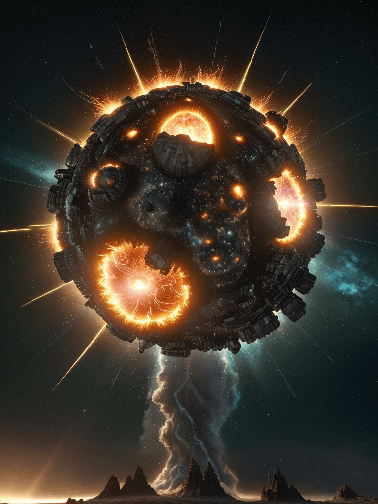 AI generated: Photo of a ultra realistic star explosion, bright light, cinematic lighting, battered, low angle, tr...