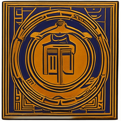 AI generated: A rectangular emblem with rounded corners representing a minor god of trade, travel, and merchants. ...