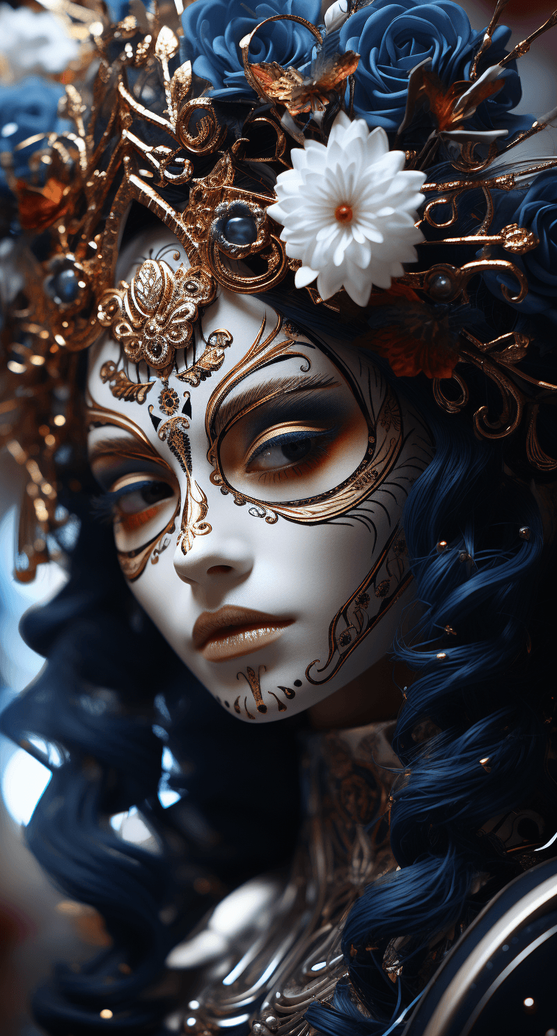 AI generated: 3d model of a girl with a sugar skull head, in the style of inventive character designs, close-up in...