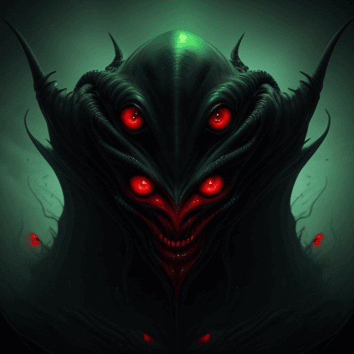 AI generated:  full picture of scary aliens creature that looks like evil from sea, green deadly red eyes, horror,...