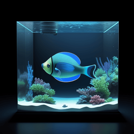 AI generated: 3D render of a cute blir tropical fish in an aquarium on a dark blue background, digital art