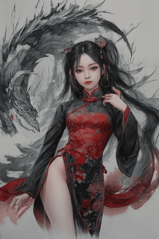 AI generated: sumi-e, traditional chinese ink art, charcoal sketch, watercolour, (in the style of Luis Royo:0.3, V...