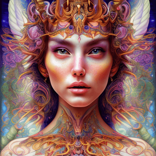 AI generated: a beautiful goddess of ethereal light and love, detailed digital portrait by Mars Rovelo, linework b...