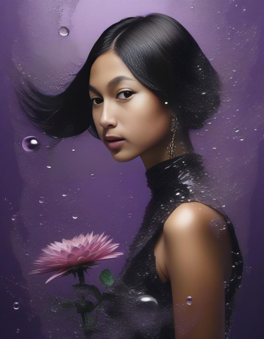 AI generated: surrealist painting of water droplets on the stem of a flower, in the style of surrealism, Picasso, ...