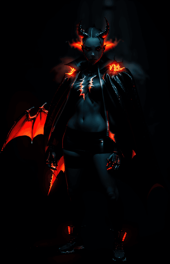 AI generated: Dragon, DEVIL FROM HELL , CAPE OF FIRE, perfect proportion, Cyberpunk Edgerunner style, late night, ...