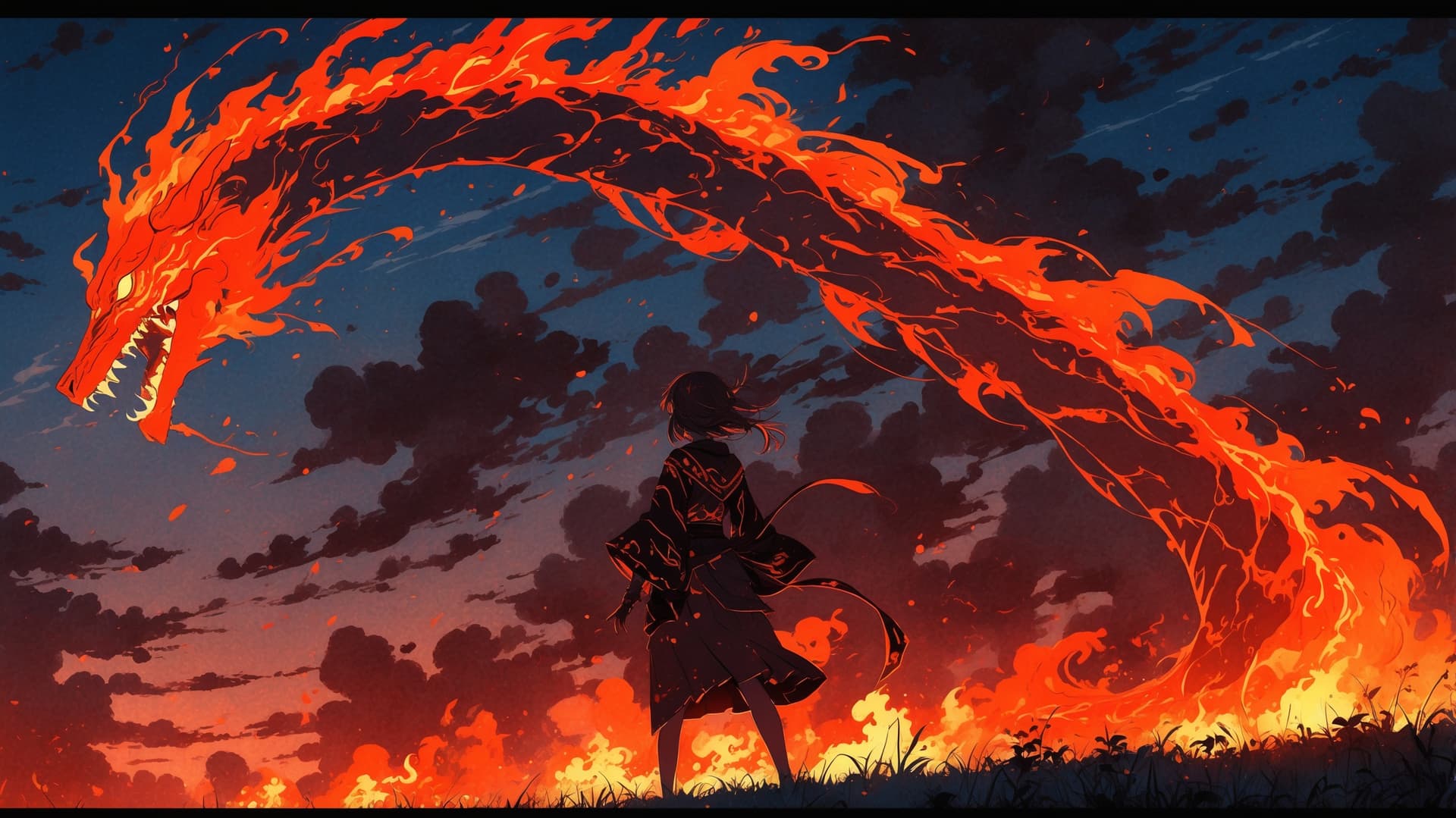 AI generated: A wild elemental of fire, its flames flicker in shades of blazing red and fiery orange, dancing with...