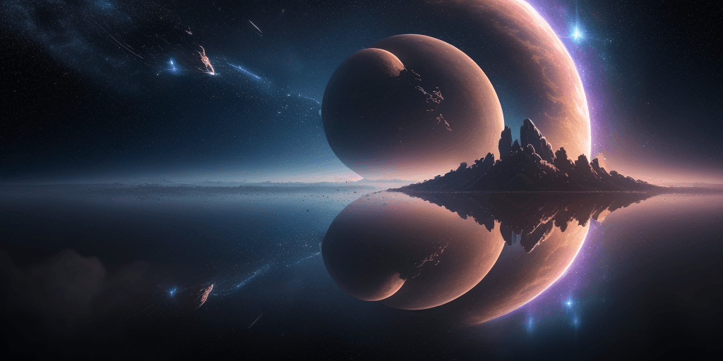 AI generated: High impact planet collision blast effects and destruction, above a peaceful body of water reflectin...