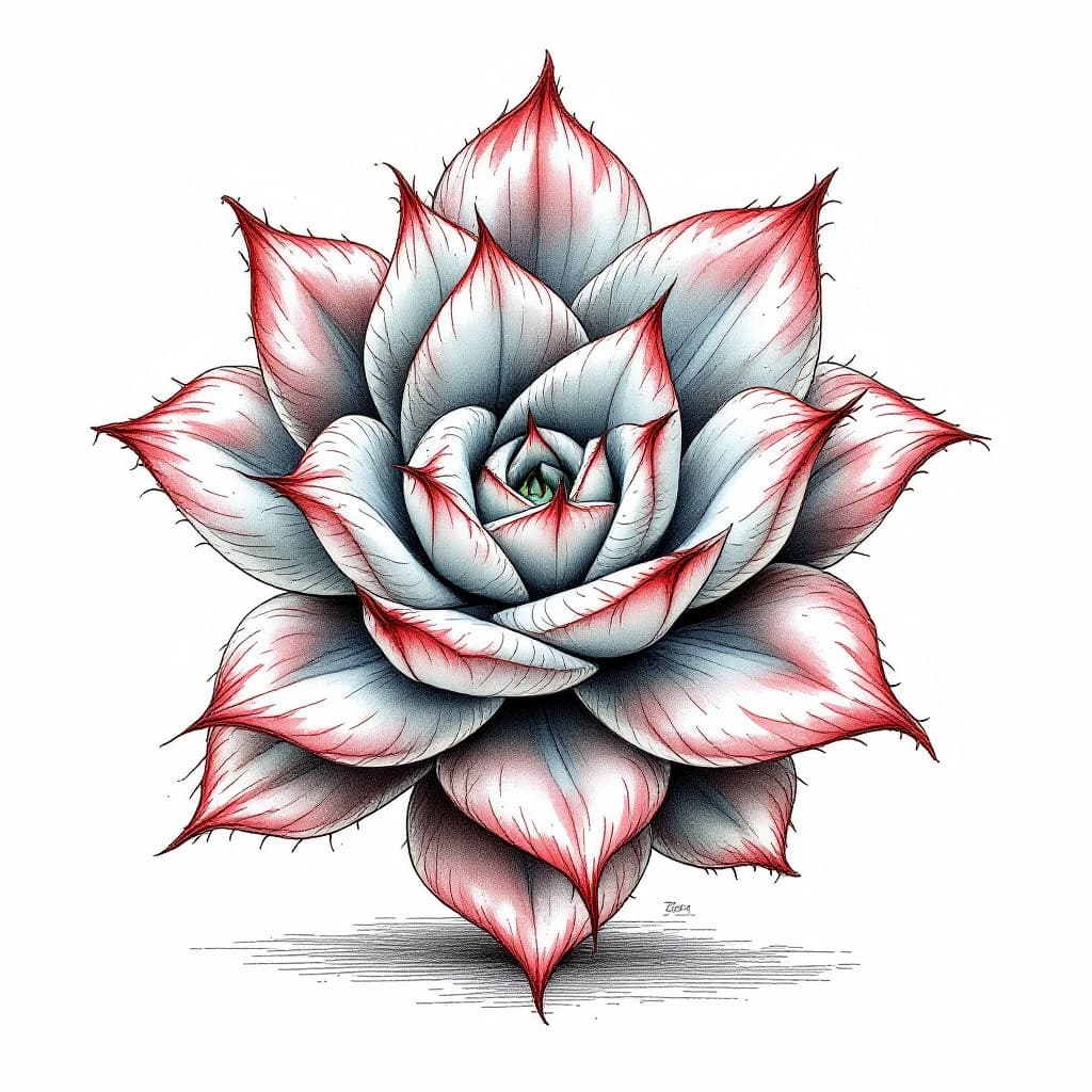 AI generated: Elegas Echeveria succulent, drawing tattoo style, collored, fine traces