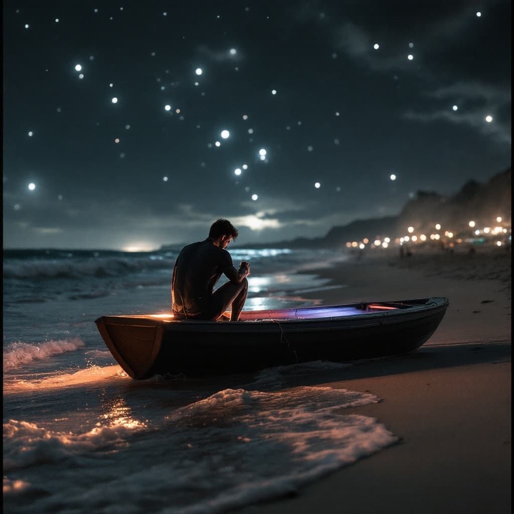 AI generated: elon musk en la playa de noche