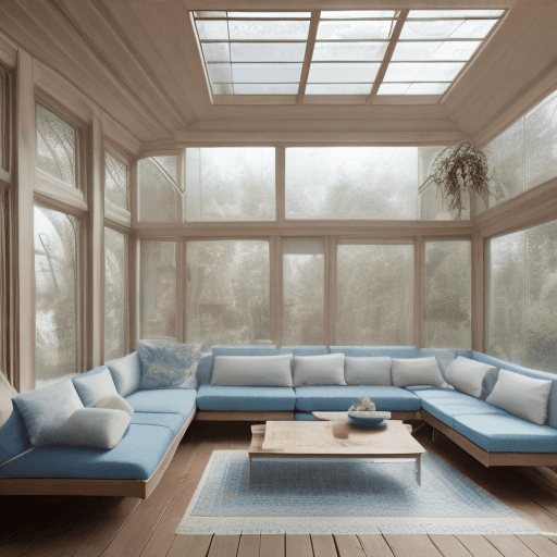 AI generated: High resolution photography interior design, dreamy sunken living room conversation pit, wooden floo...