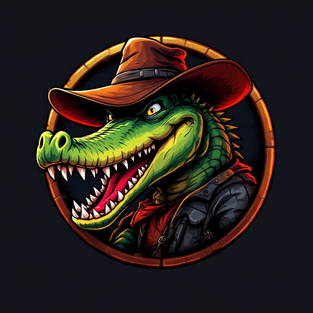 AI generated: 3d gaming logo crocodile dundee character war fighter 