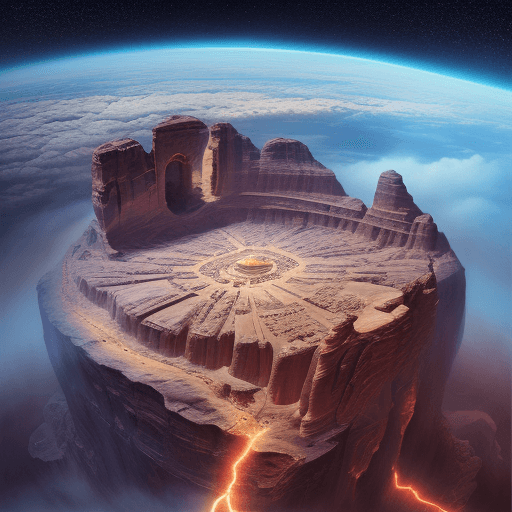 AI generated: a Petra within a world::5 fantasy art, shot from space, ultra detailed::3 heaven and hell::2