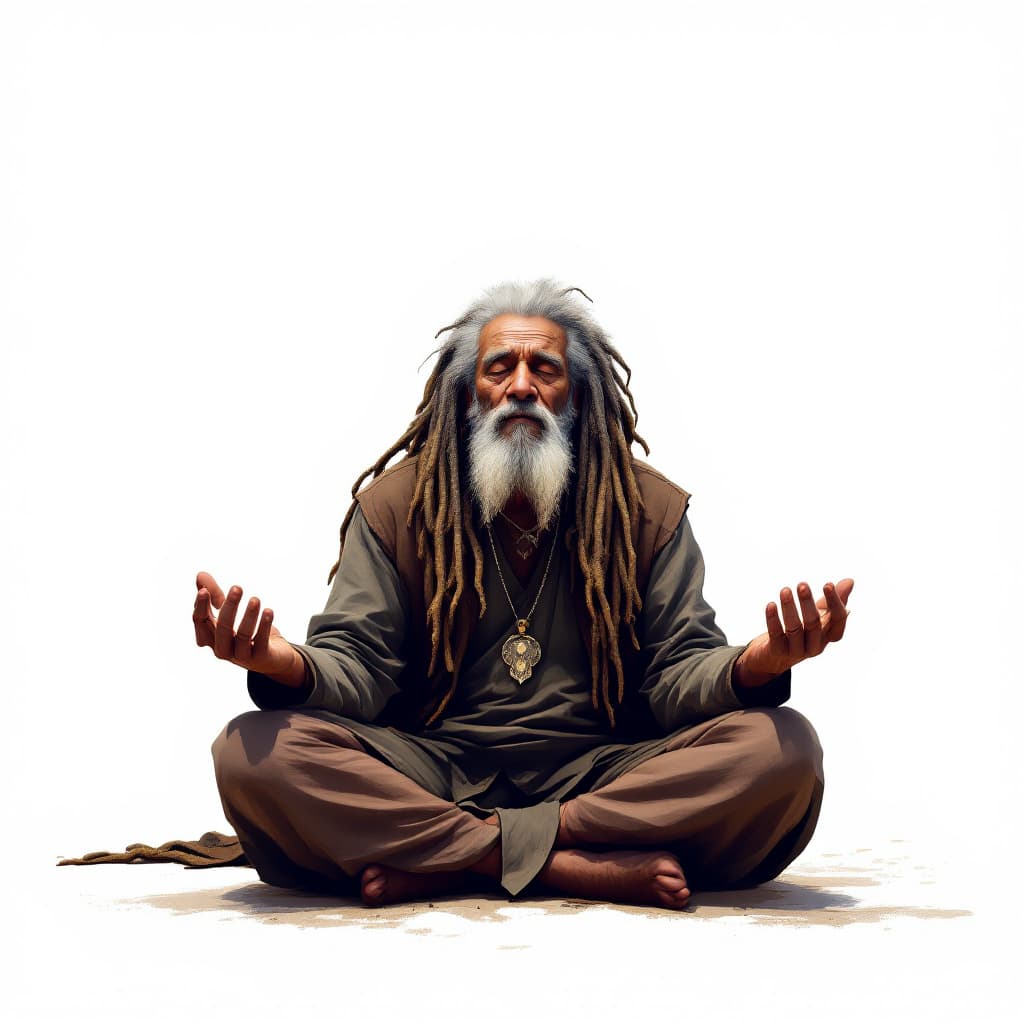 AI generated: - A highly detailed digital painting of a 70-year-old Rastafarian man with long, graying dreadlocks ...