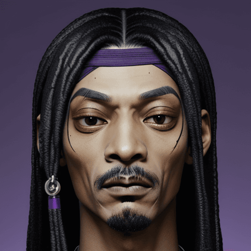 AI generated: orochimaru from naruto with the face of snoop dogg. purple background