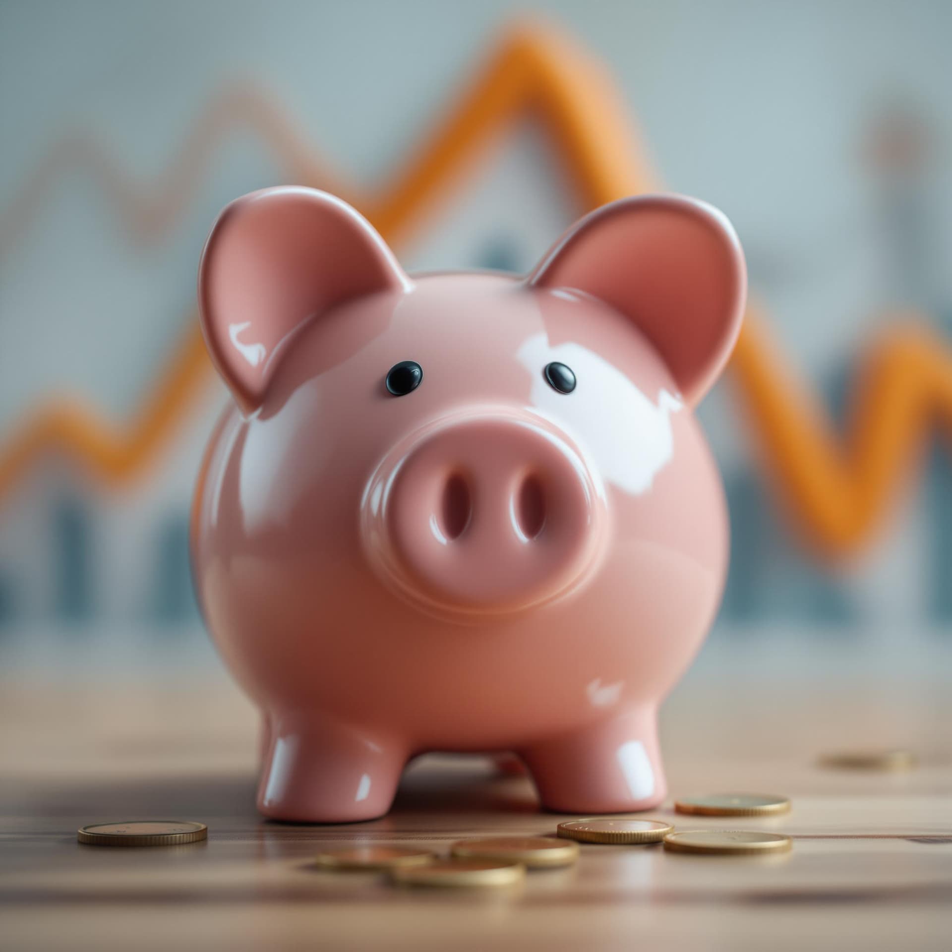 AI generated: A piggy bank with a growth chart in the background dslr, ultra quality, sharp focus, tack sharp, dof...