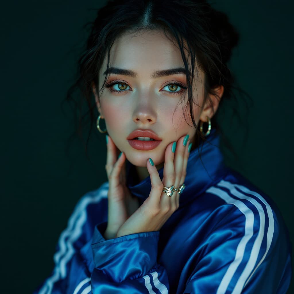 AI generated: full-length photo model girl. Clothes, stylish makeup, manicure, pedicure accessories - from the bra...