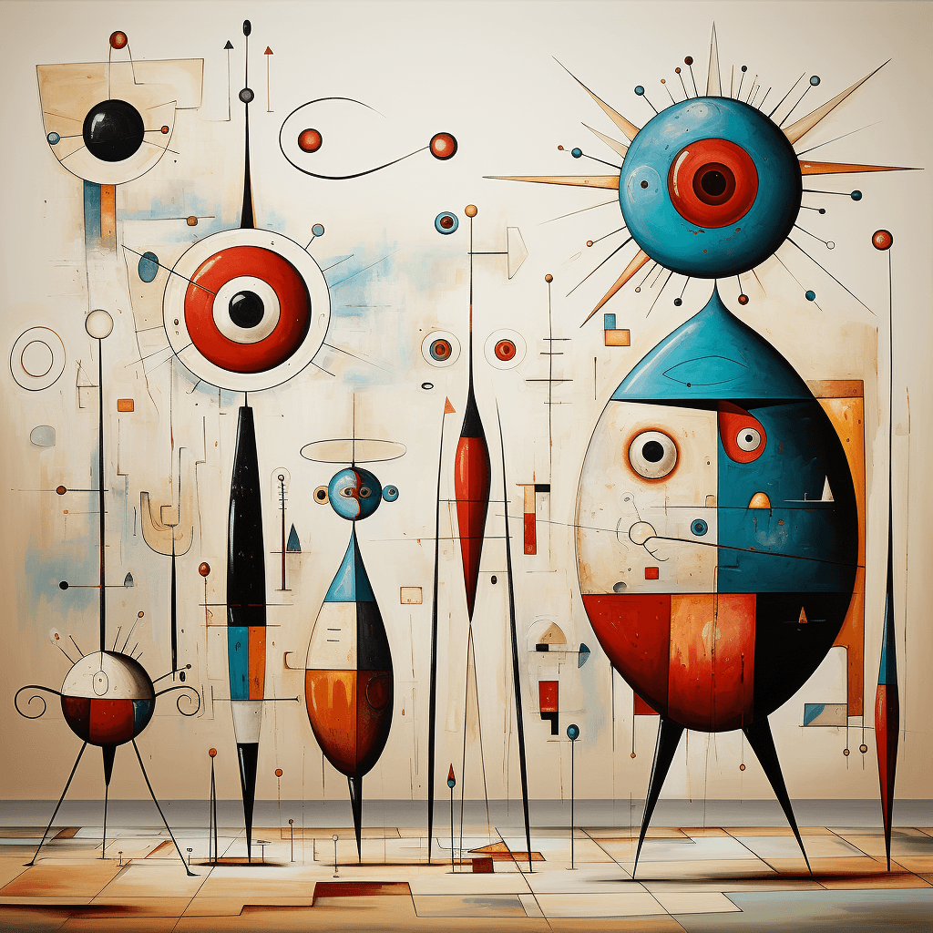 AI generated: surrealist painting by Joan Miro, abstract shapes, vivid colors, color background--q 2 --s 750 --v 5...