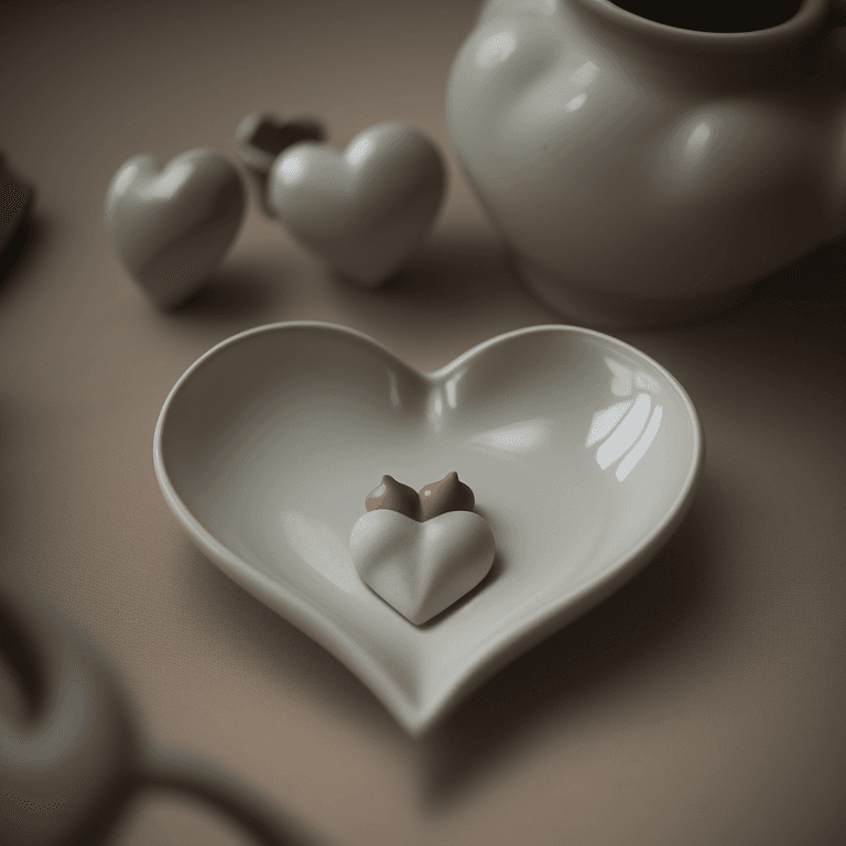 AI generated: ceramic heart, photographic cinematic