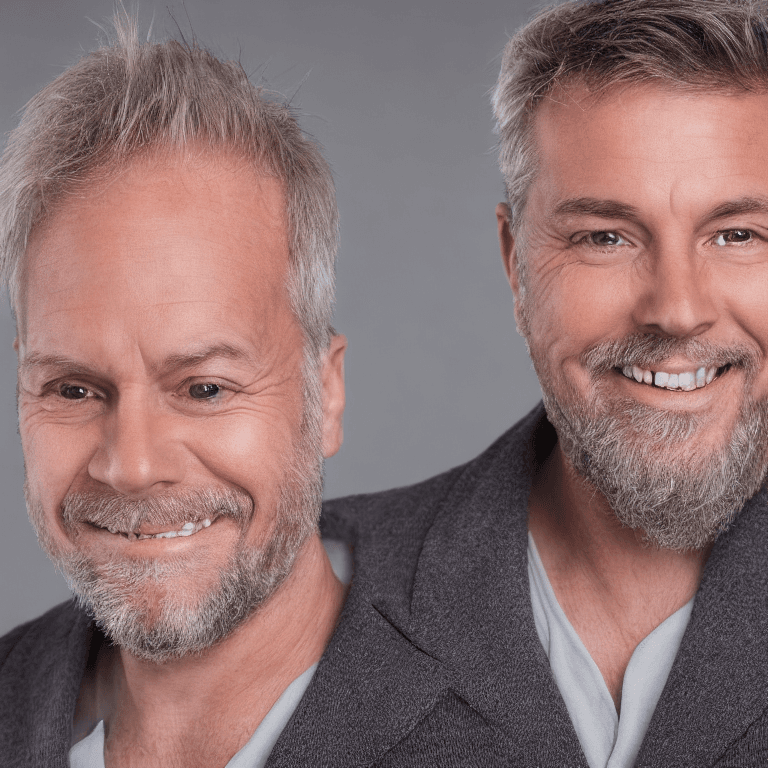 AI generated: hyper realistic headshot photo of a 50 year old man looking into the camera smiling slightly, calm f...