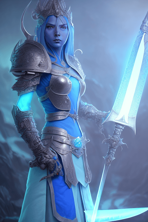 AI generated: a sword grown from a blue bright potion, with the blade extending from the potion bottle, beautiful ...
