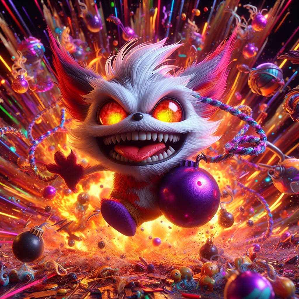 AI generated: Imagine an explosive 3D rendering featuring Ziggs from League of Legends. Immerse Ziggs in a chaotic...