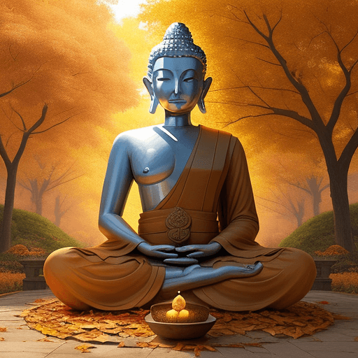 AI generated: Mahatma Buddha mediation landscape autumn season 