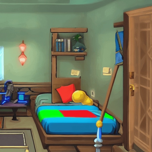 AI generated: generate me a picture of a gaming bedroom themed around the Legend of Zelda Series that has a Ninten...